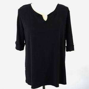 Ellen Tracy Scoop Neck Cuff Sleeves Black XXL